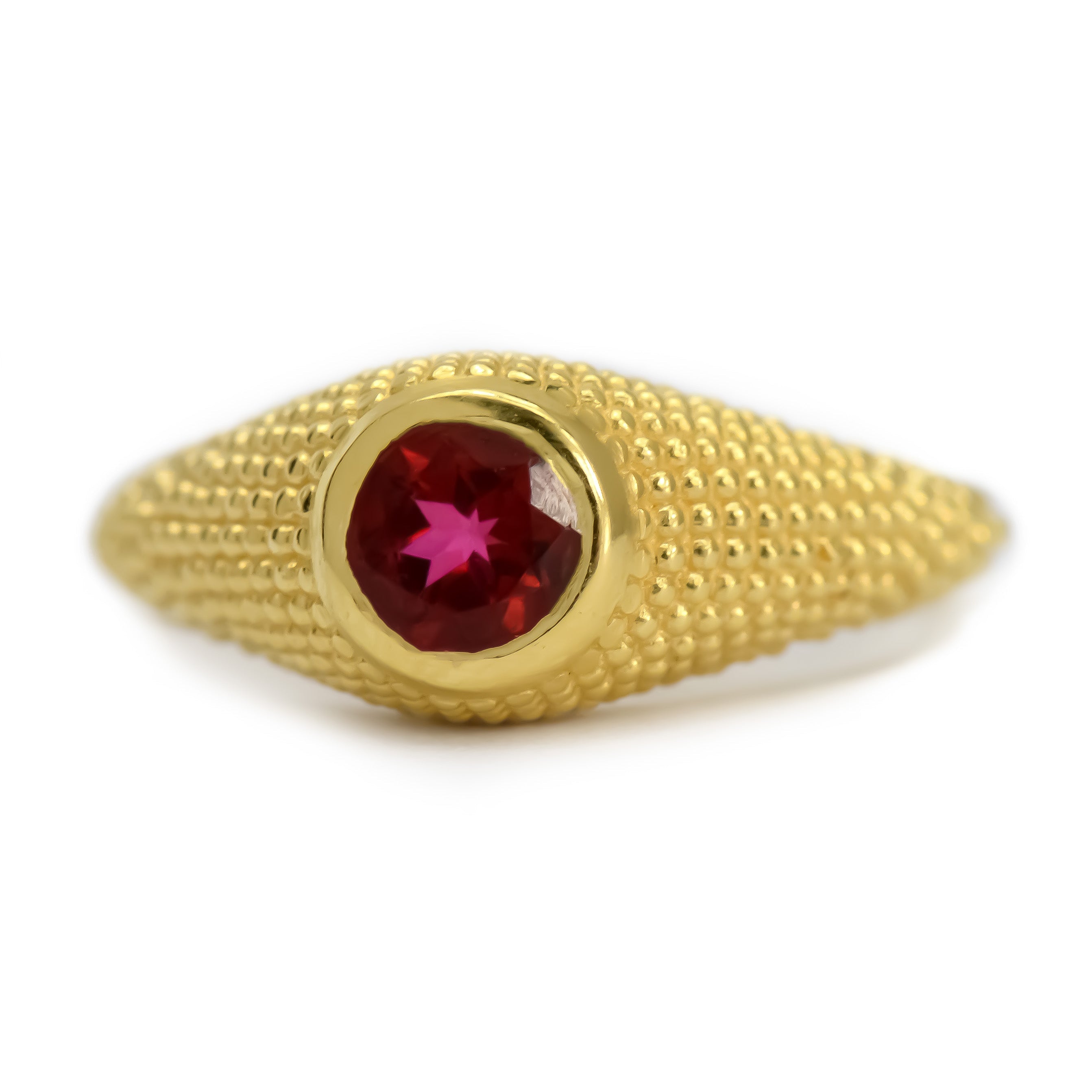 Nubia Round Red Topaz Yellow Gold Ring Size 7US