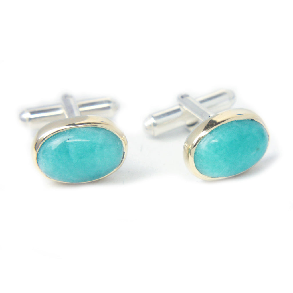Gold & Sterling Silver Cufflinks with Amazonite