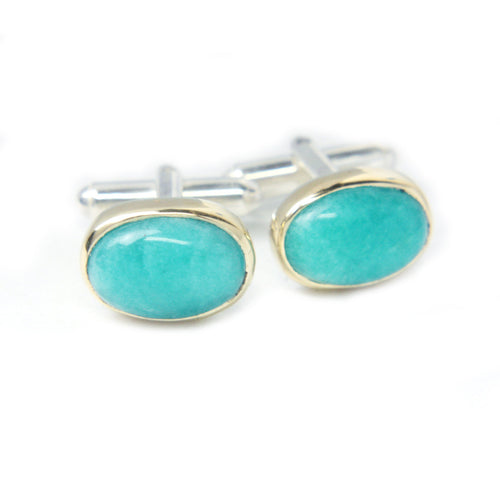 Gold & Sterling Silver Cufflinks with Amazonite