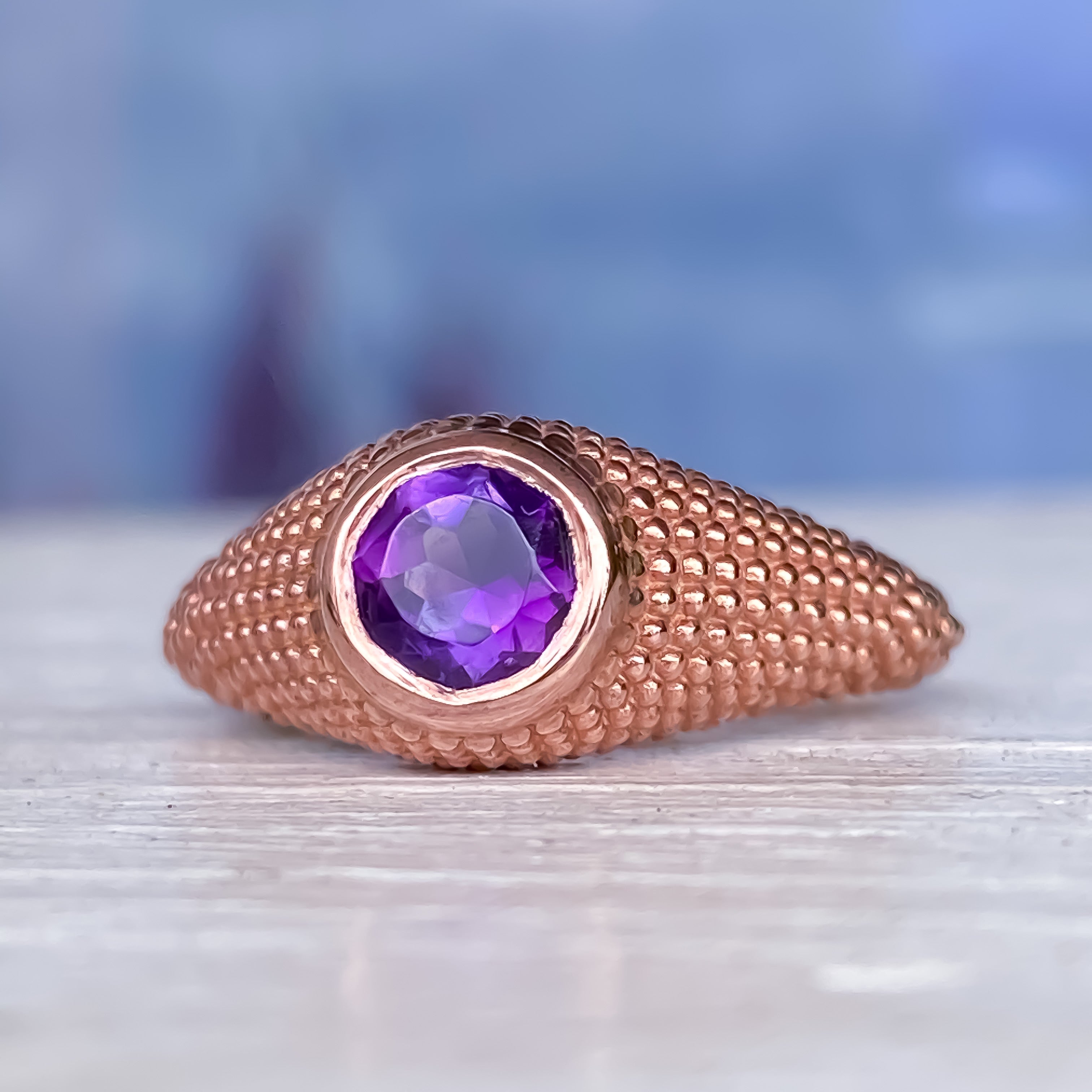 Nubia Round Purple Amethyst Rose Gold Ring Size 7.25US