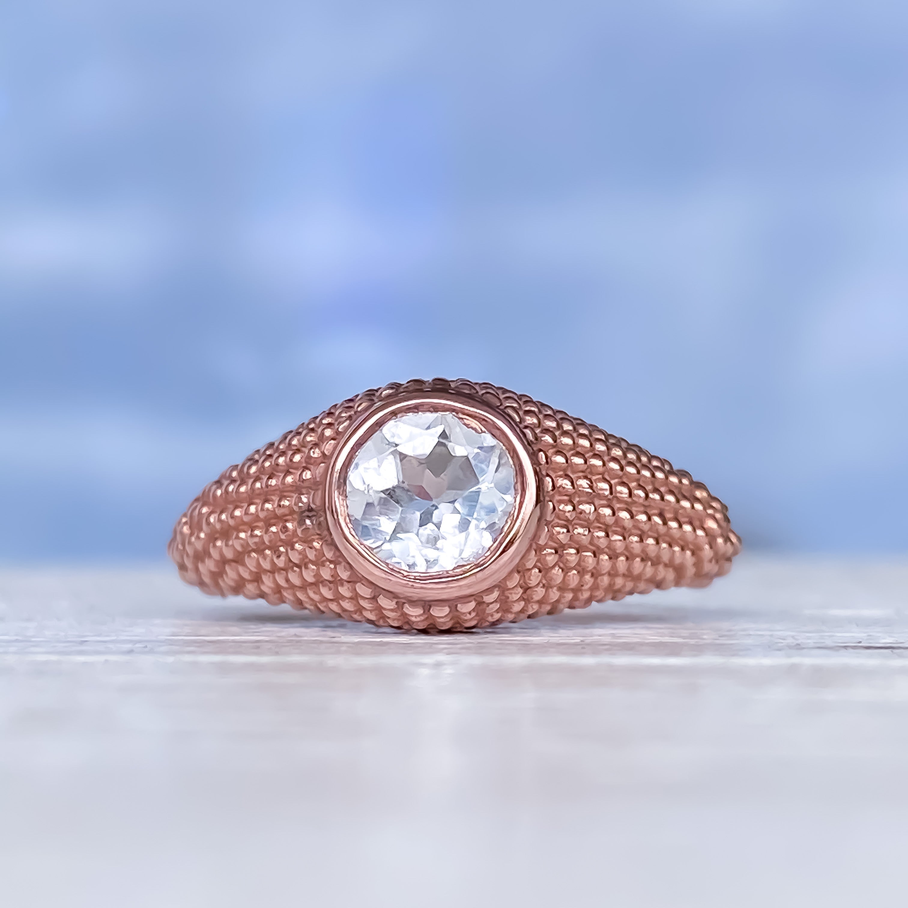 Nubia Round White Topaz Rose Gold Ring Size 7.25US