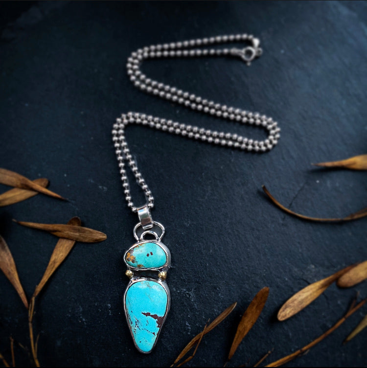Double Turquoise Pendant Sterling Silver