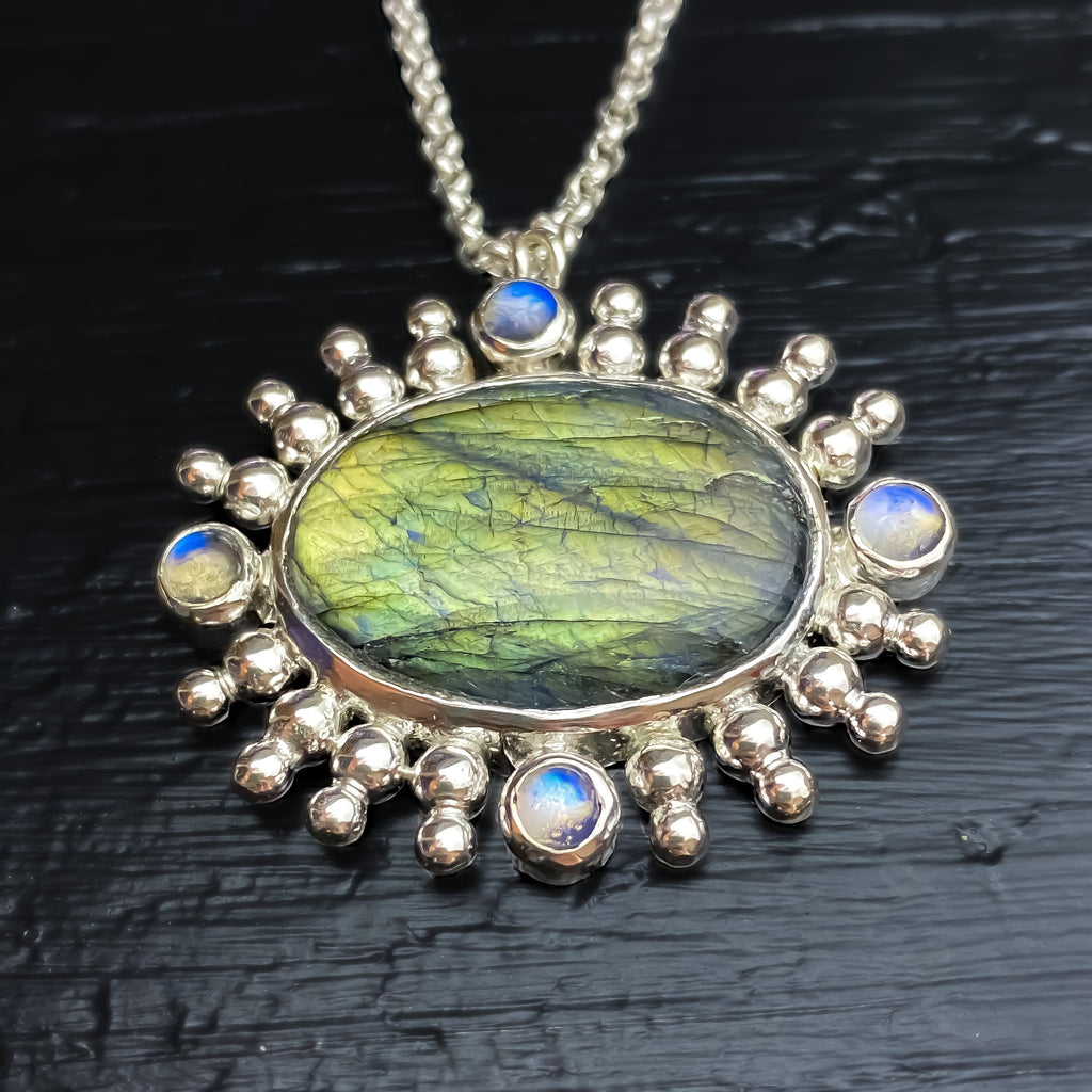 Labradorite & Moonstone Pendant Sterling Silver