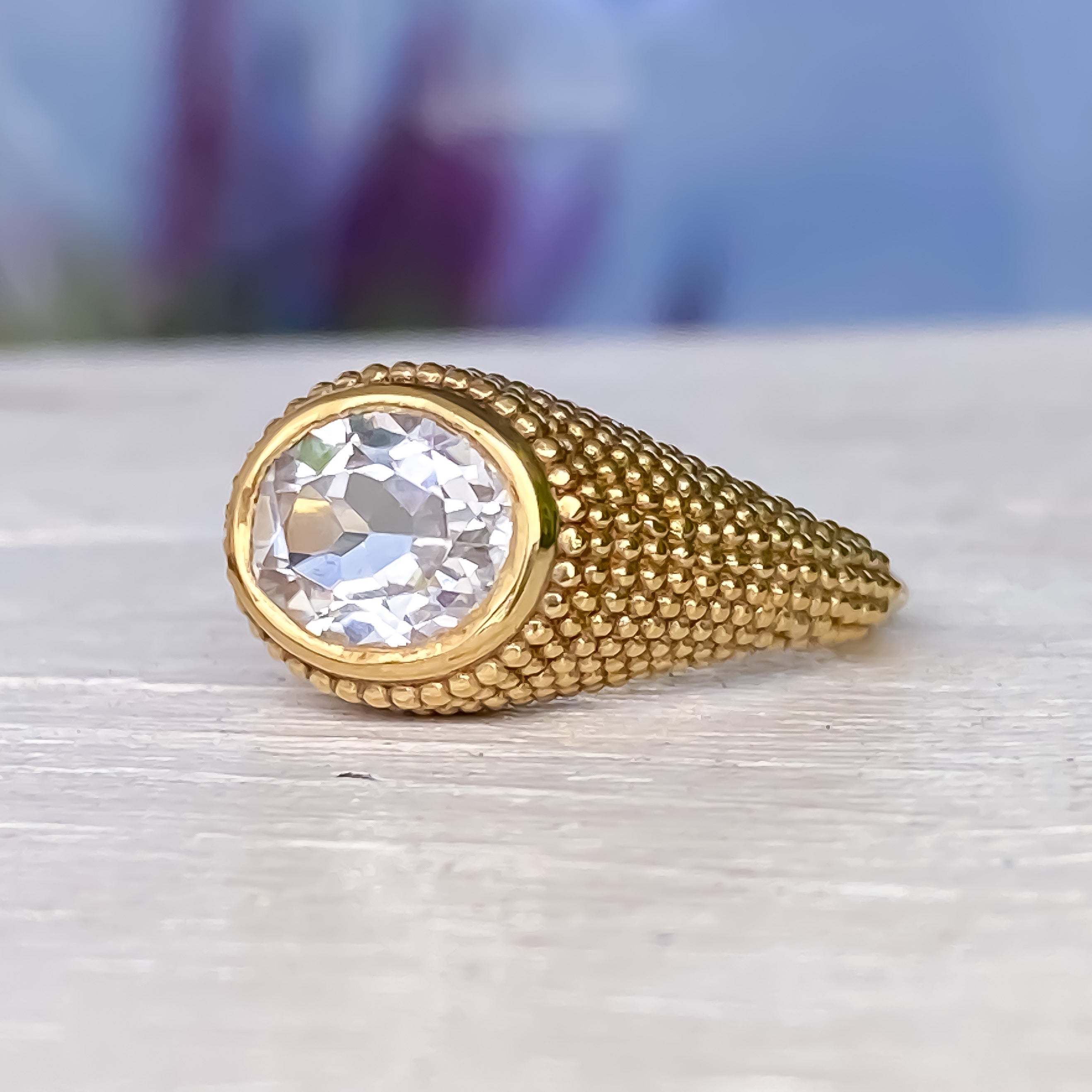 Nubia Oval White Topaz Yellow Gold Ring Size 7US