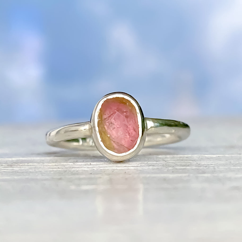 Watermelon Tourmaline Sterling Silver Ring Size 5-6US
