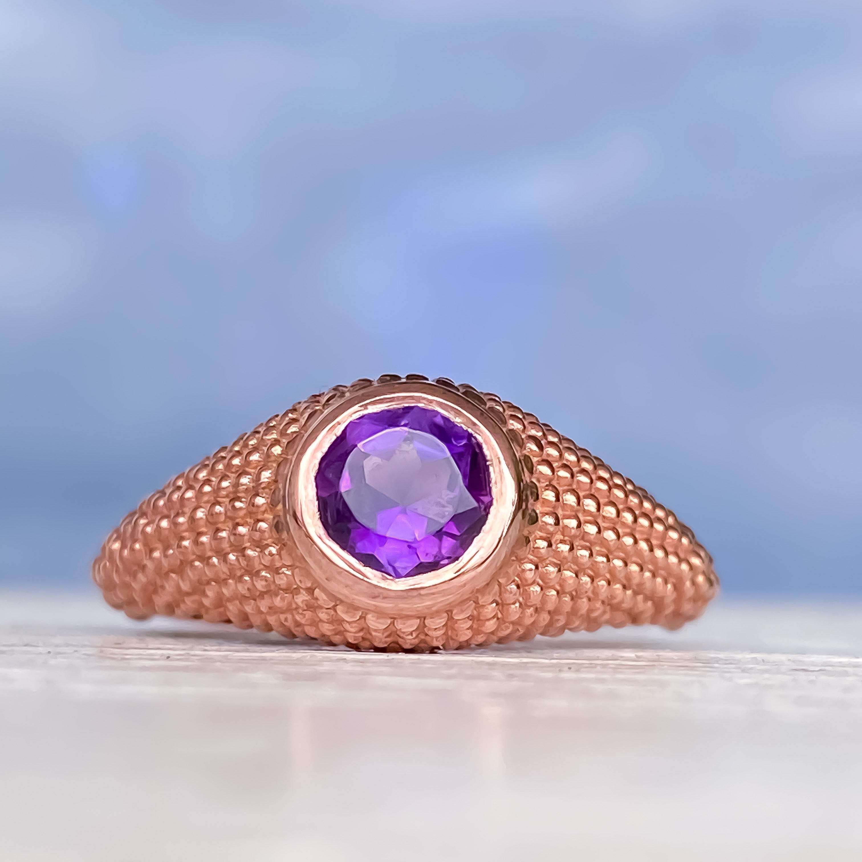 Nubia Round Purple Amethyst Rose Gold Ring Size 7.25US